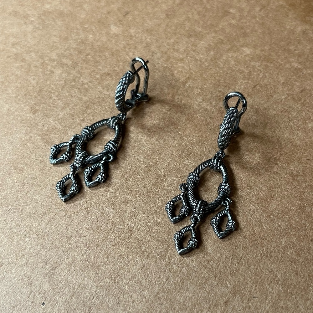 Judith Ripka 925 sterling silver dark tarnish chandelier omega back earrings